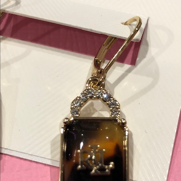 Lauren Ralph Lauren pave tortoiseshell RLL logo drop dangle earrings brand new - Picture 5 of 7